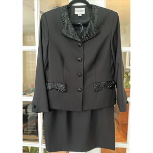 VTG John Meyer of Norwich Skirt Suit W/ Jacket Black Beaded SZ 10p Skirt 12p